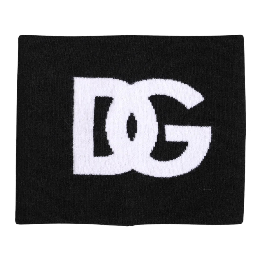 Dolce &amp; Gabbana Black White Logo Print Knitted Neck Warmer Scarf