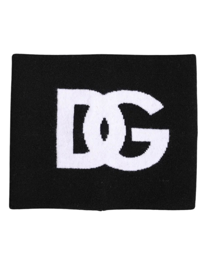 Dolce &amp; Gabbana Black White Logo Print Knitted Neck Warmer Scarf
