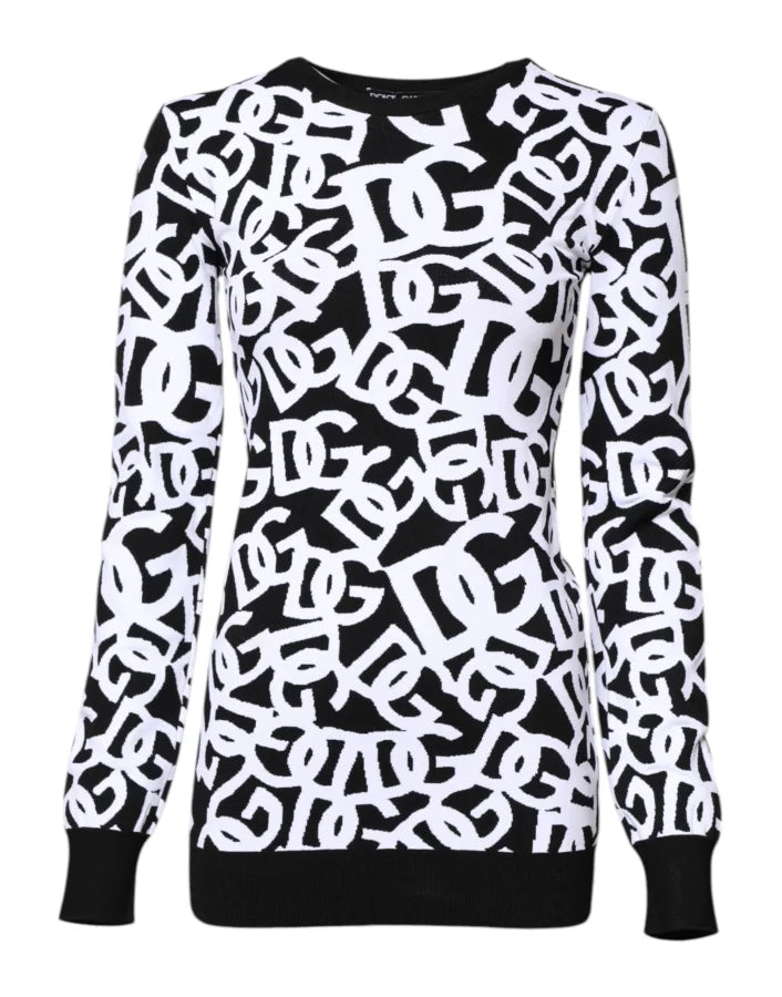 Dolce &amp; Gabbana Black White Logo Print Women Pullover Sweater