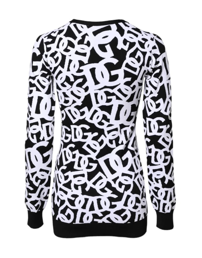 Dolce &amp; Gabbana Black White Logo Print Women Pullover Sweater
