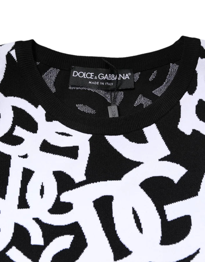 Dolce &amp; Gabbana Black White Logo Print Women Pullover Sweater