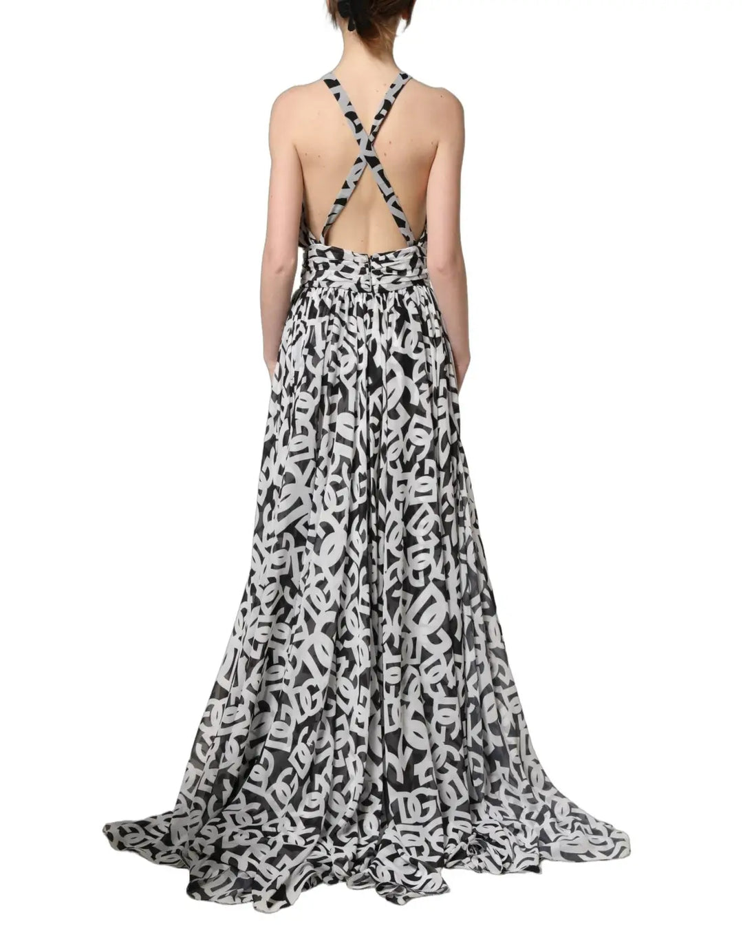 Dolce &amp; Gabbana Black White Logo Sleeveless Floor Length Maxi Dress