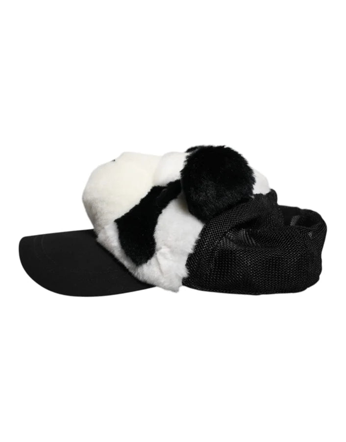 Dolce &amp; Gabbana Black White Panda Fur Women Baseball Cap