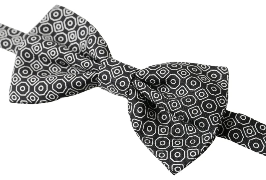 Dolce &amp; Gabbana Black White Pattern Adjustable Neck Papillon Bow Tie