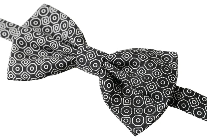 Dolce &amp; Gabbana Black White Pattern Adjustable Neck Papillon Bow Tie