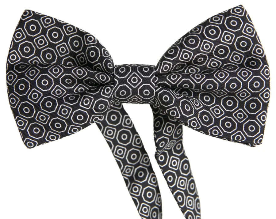 Dolce &amp; Gabbana Black White Pattern Adjustable Neck Papillon Bow Tie