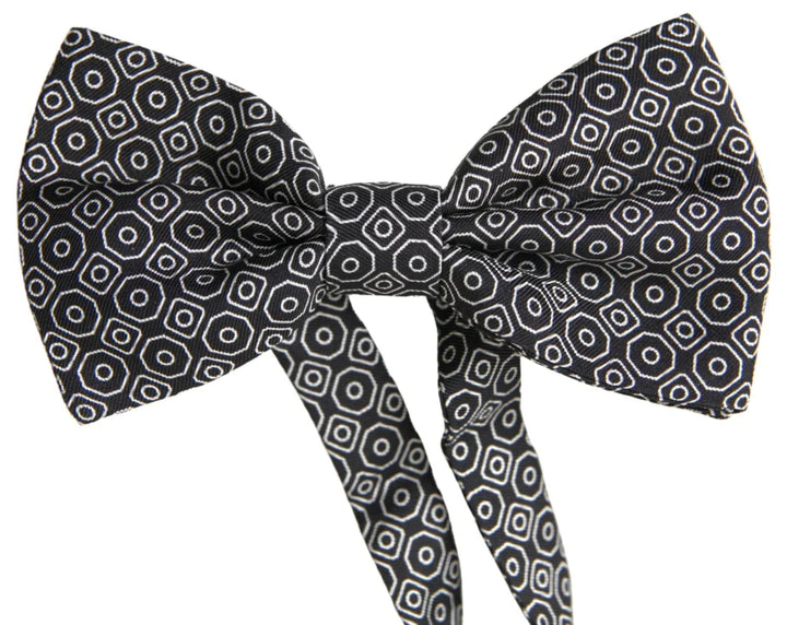 Dolce &amp; Gabbana Black White Pattern Adjustable Neck Papillon Bow Tie