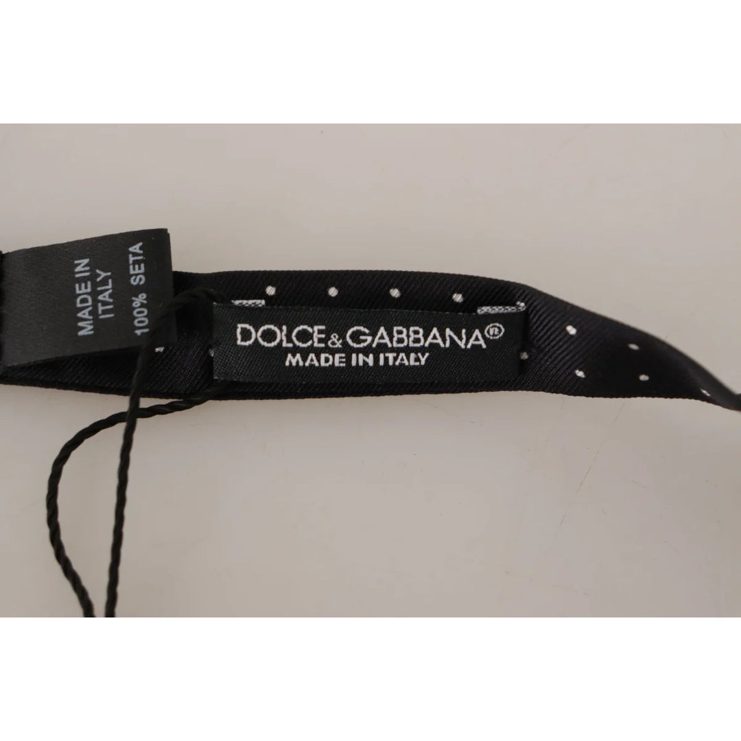 Dolce & Gabbana Black White Polka Dot 100% Silk Neck Papillon Tie