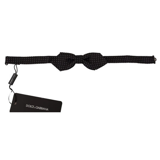 Dolce & Gabbana Black White Polka Dot Adjustable Neck Papillon Bow Tie