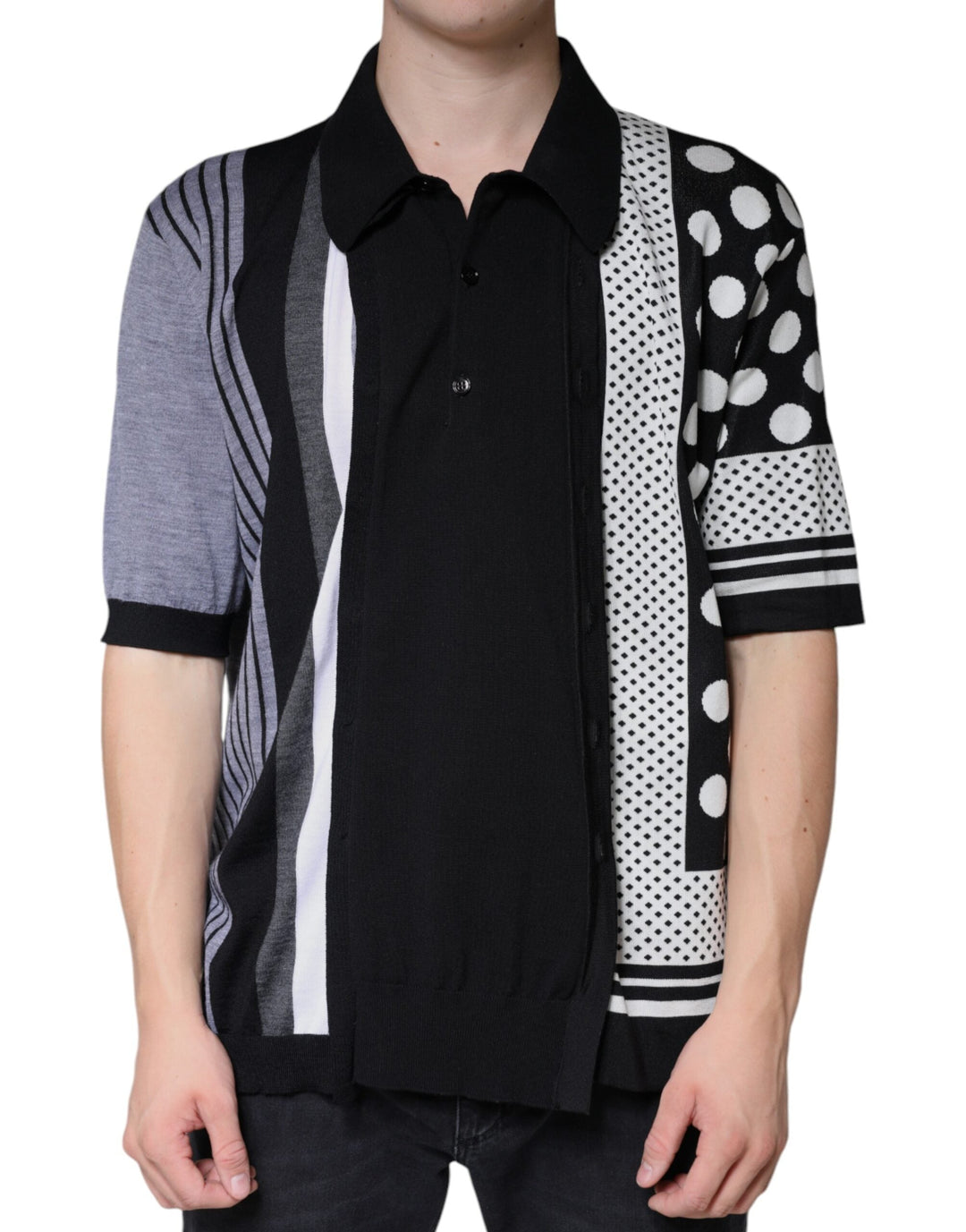 Dolce &amp; Gabbana Black White Polka Dot Collared Polo T-shirt
