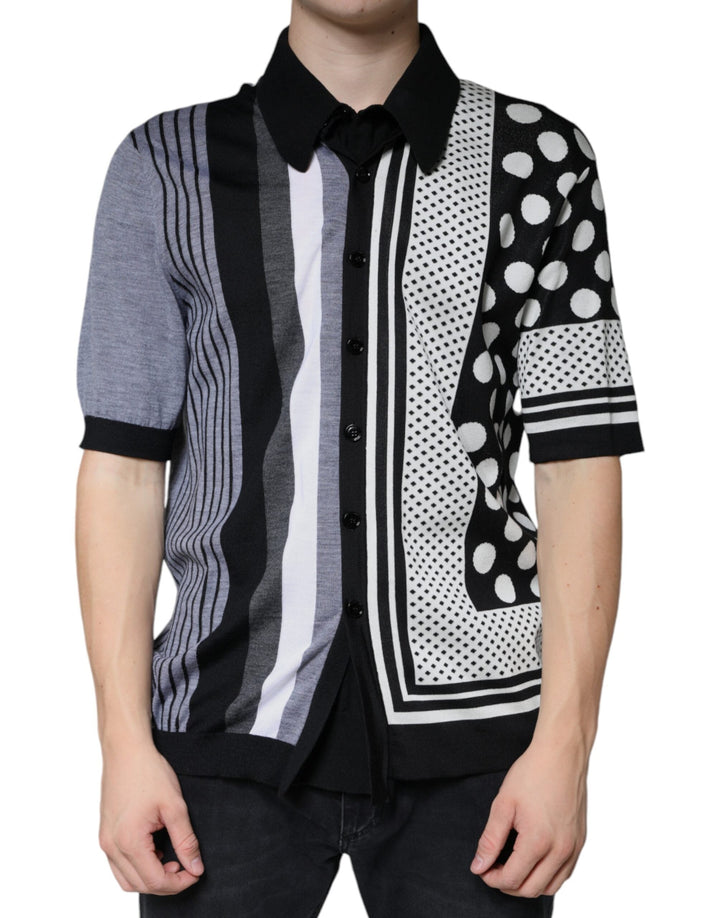Dolce &amp; Gabbana Black White Polka Dot Collared Polo T-shirt