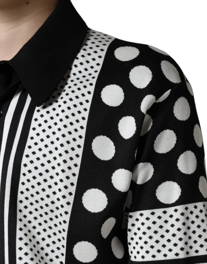 Dolce &amp; Gabbana Black White Polka Dot Collared Polo T-shirt