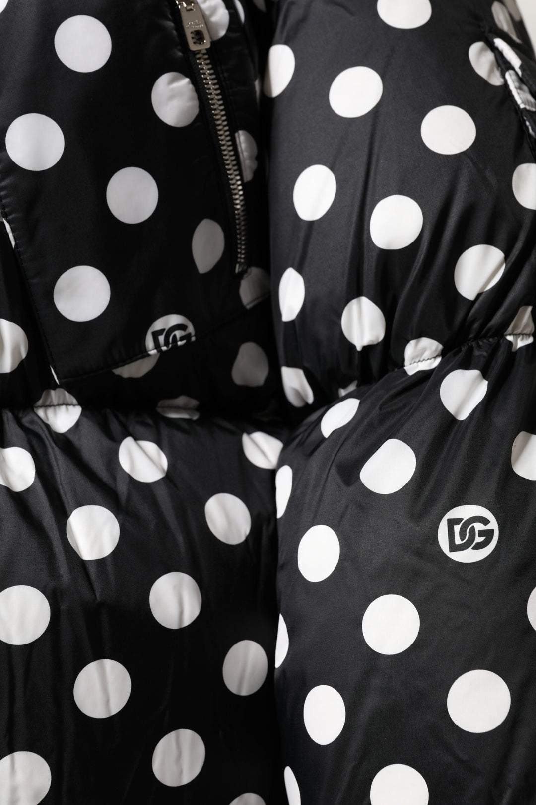 Dolce &amp; Gabbana Puffer Jackets - Black White Polka Dot Full Zip Jacket