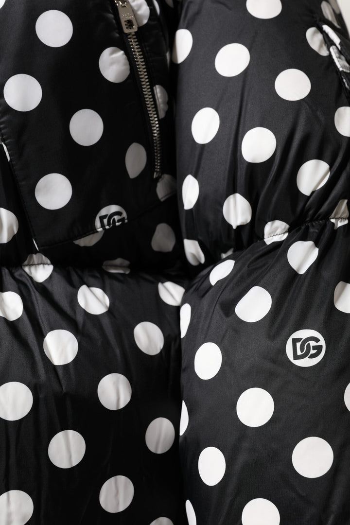 Dolce &amp; Gabbana Puffer Jackets - Black White Polka Dot Full Zip Jacket