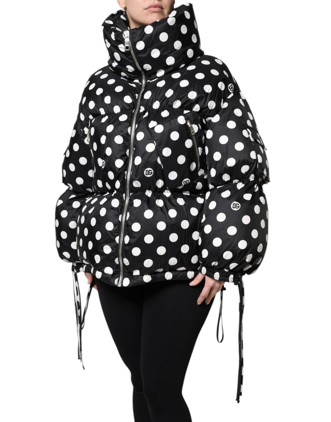 Dolce &amp; Gabbana Puffer Jackets - Black White Polka Dot Full Zip Jacket