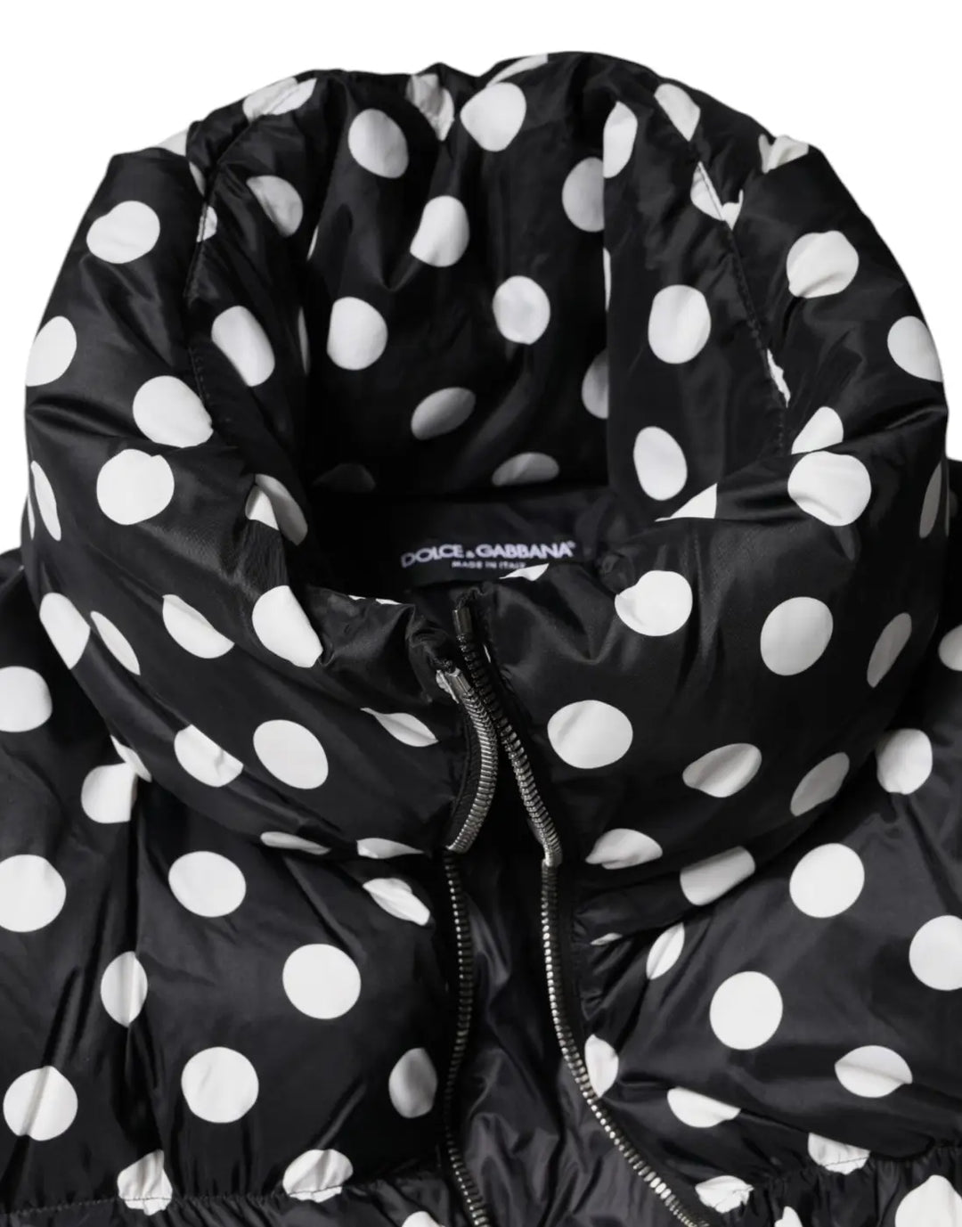 Dolce &amp; Gabbana Black White Polka Dot Full Zip Puffer Jacket