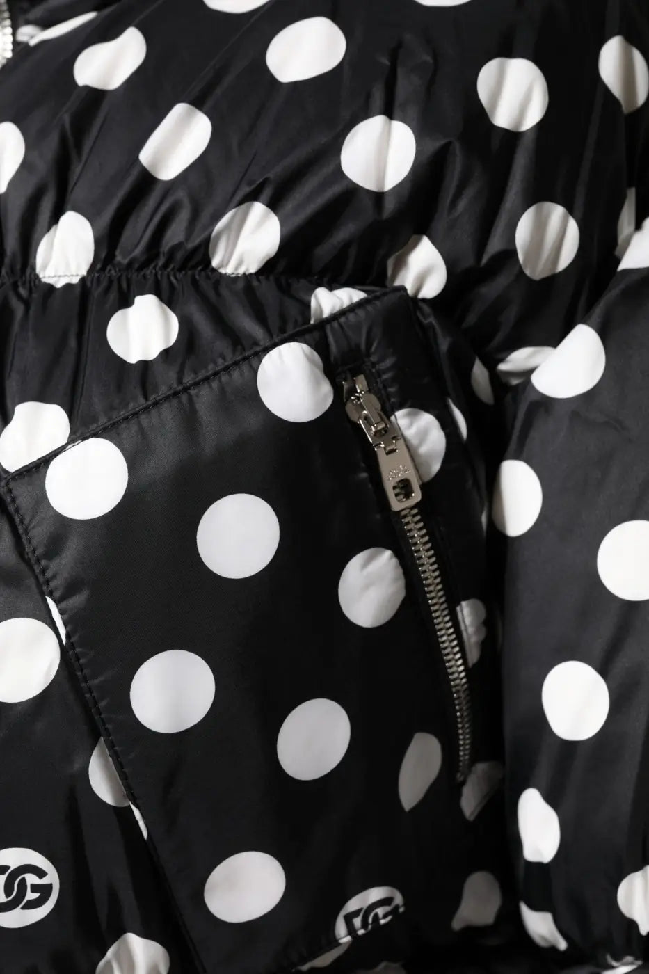Dolce &amp; Gabbana Black White Polka Dot Full Zip Puffer Jacket