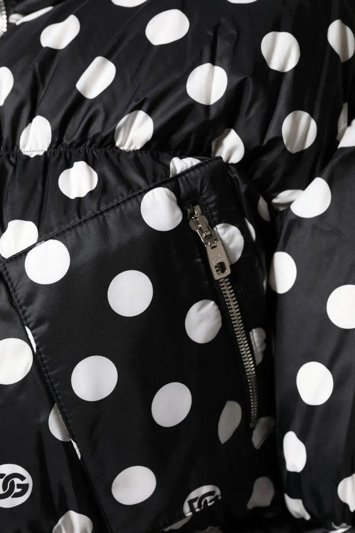 Dolce &amp; Gabbana Black White Polka Dot Full Zip Puffer Jacket