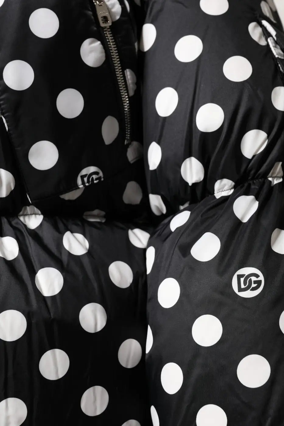 Dolce &amp; Gabbana Black White Polka Dot Full Zip Puffer Jacket