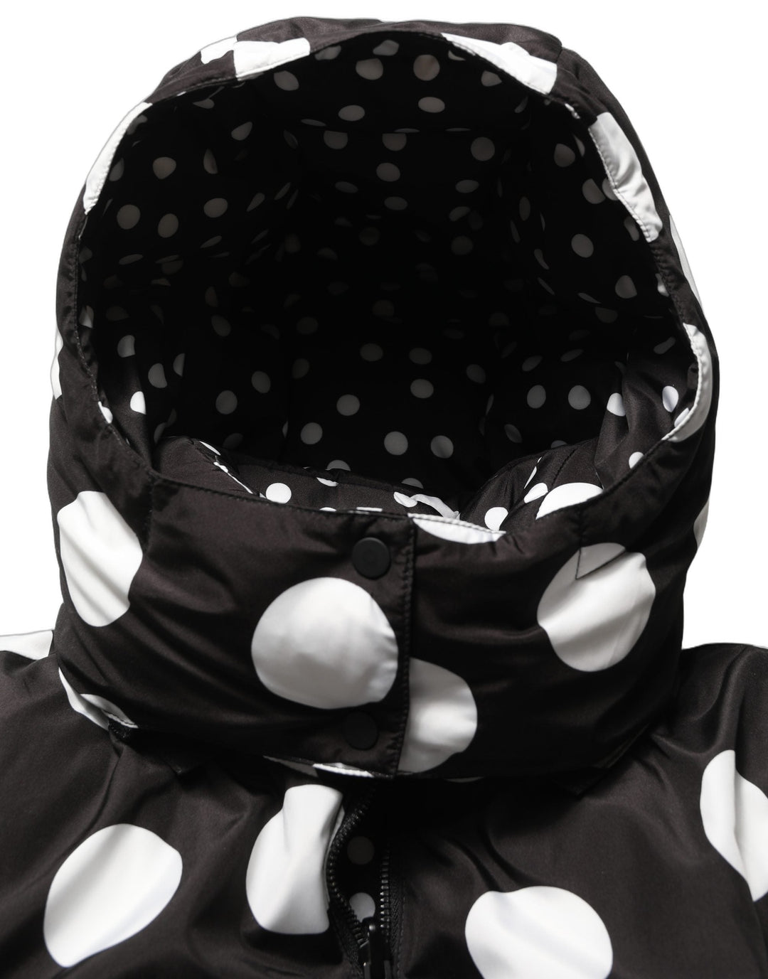 Dolce &amp; Gabbana Puffer Jackets - Black White Polka Dot Hooded Blouson Jacket