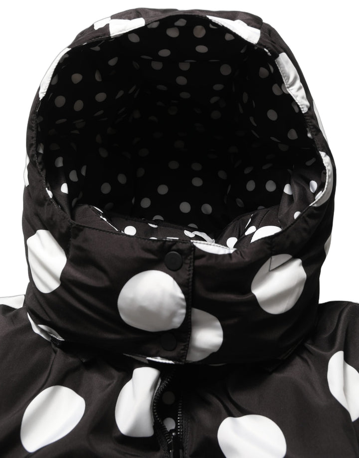 Dolce &amp; Gabbana Puffer Jackets - Black White Polka Dot Hooded Blouson Jacket
