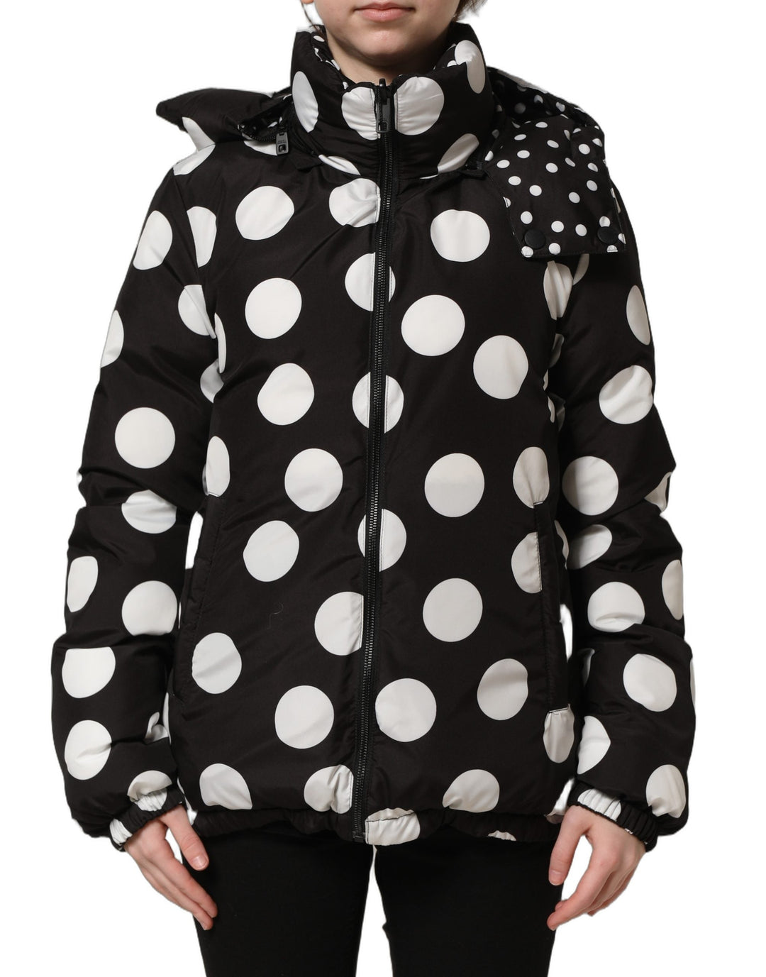 Dolce &amp; Gabbana Puffer Jackets - Black White Polka Dot Hooded Blouson Jacket