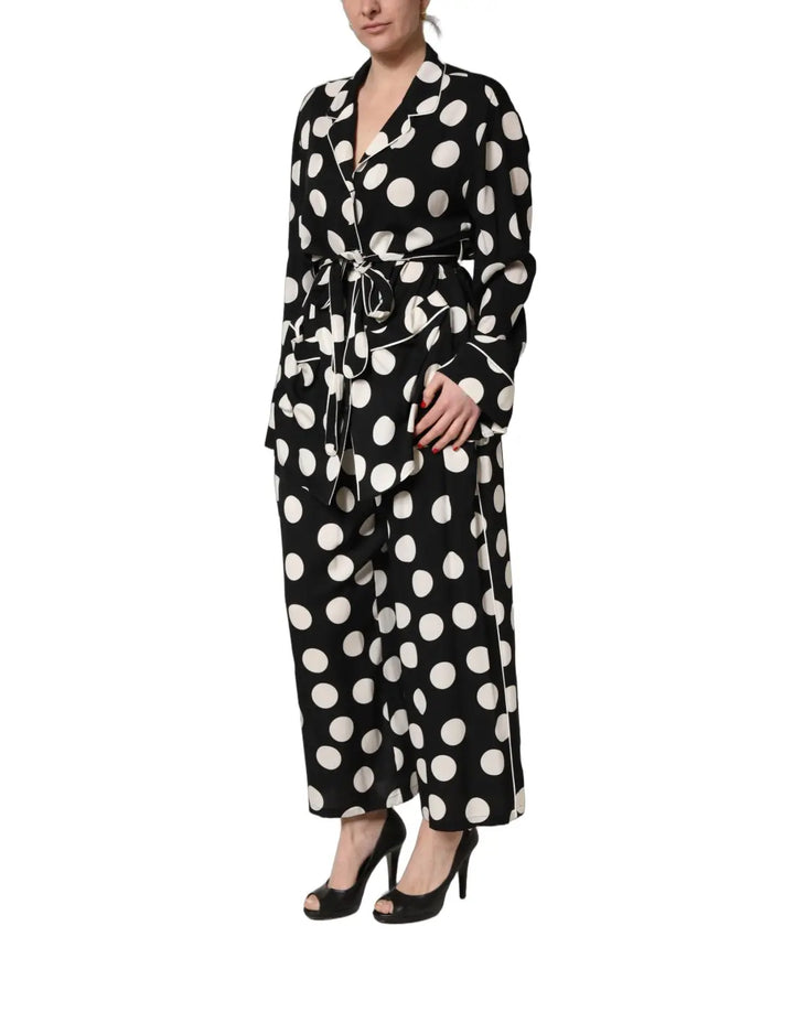 Dolce &amp; Gabbana Black White Polka Dot Pajama 2 Piece Set Sleepwear
