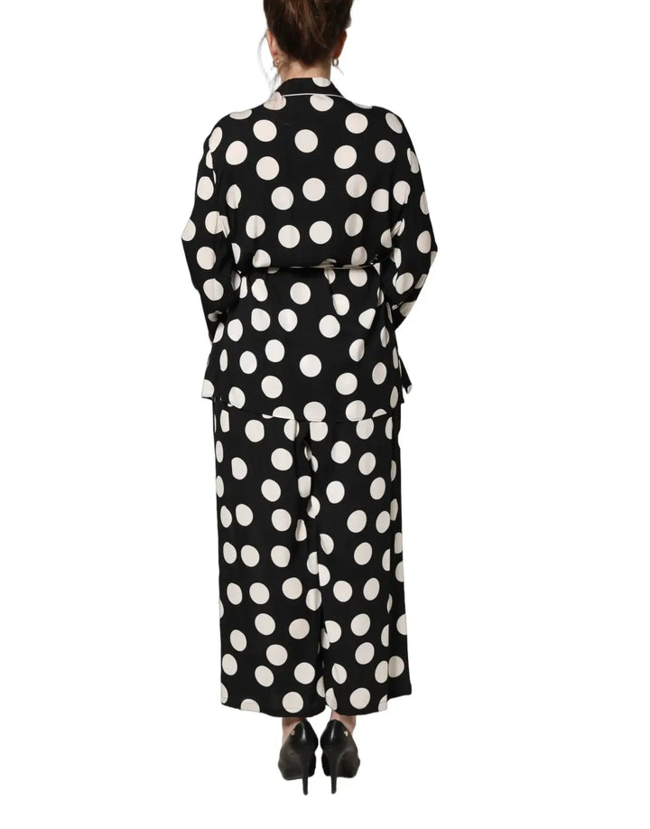Dolce &amp; Gabbana Black White Polka Dot Pajama 2 Piece Set Sleepwear