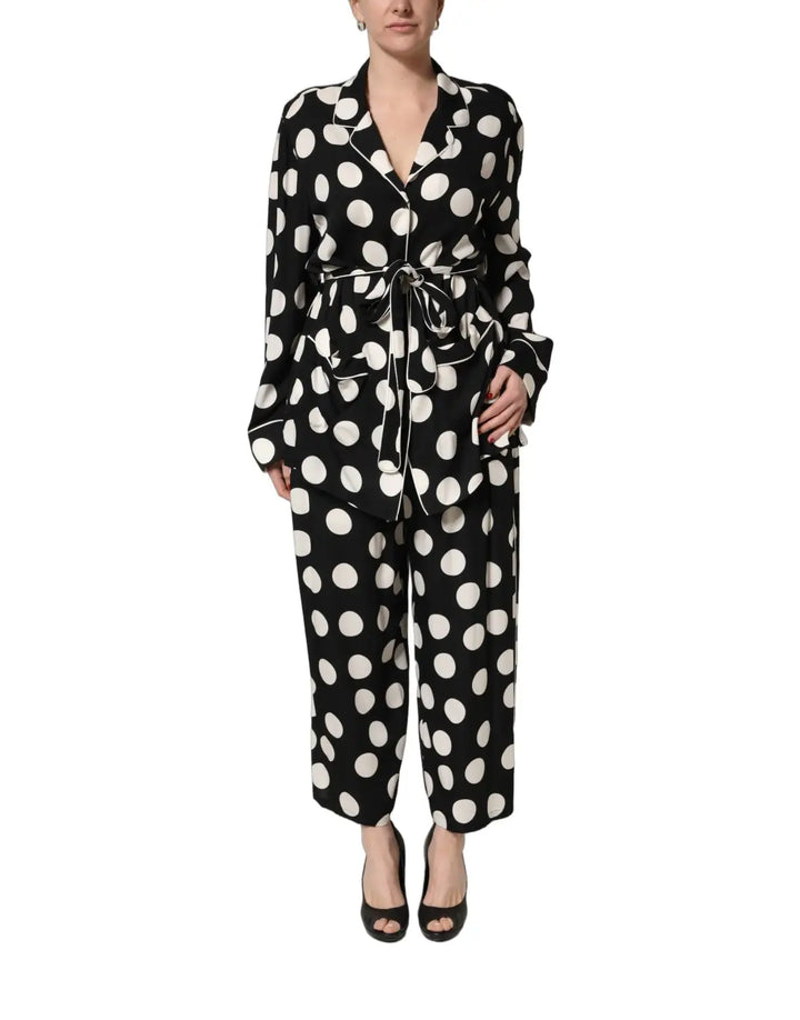 Dolce &amp; Gabbana Black White Polka Dot Pajama 2 Piece Set Sleepwear