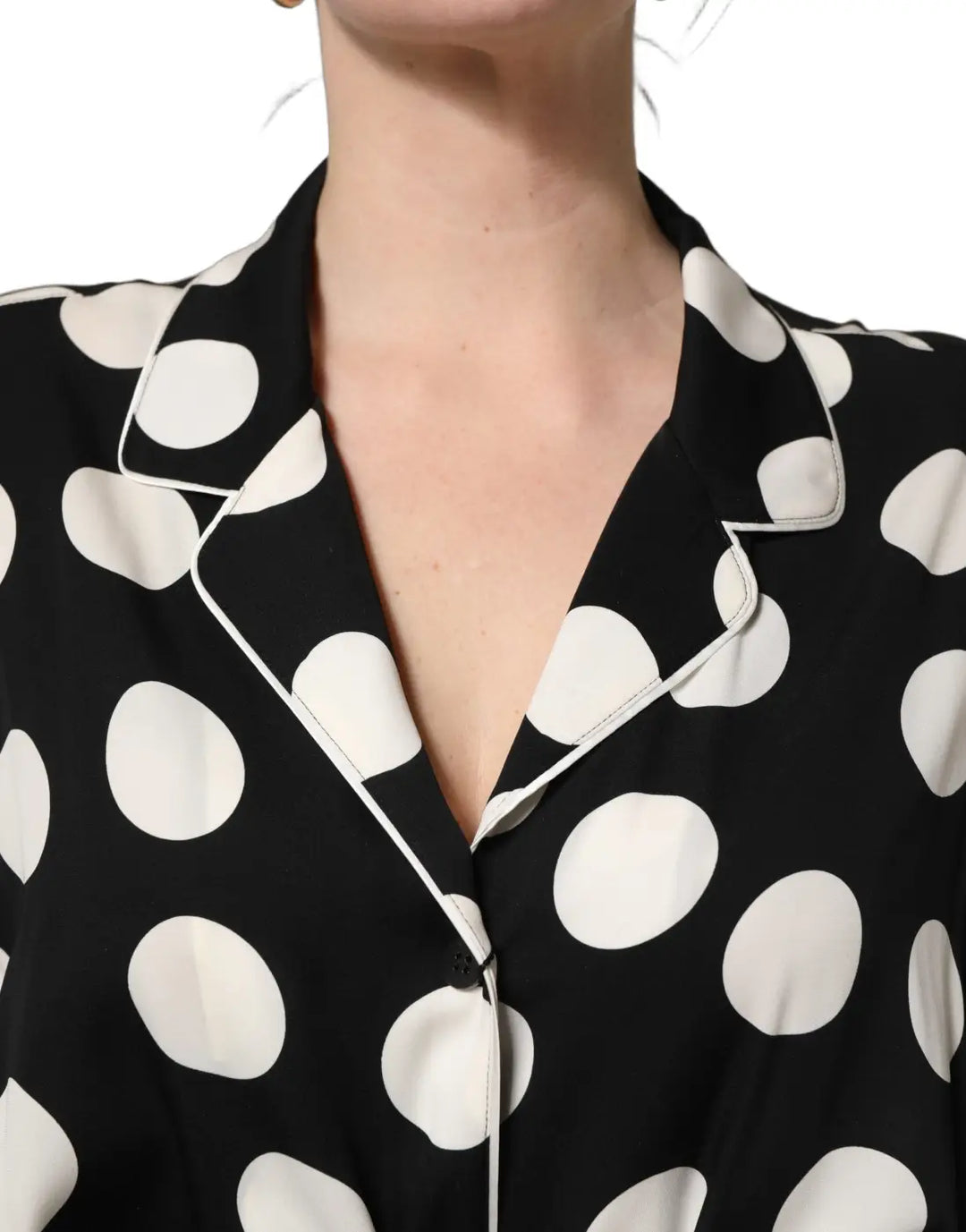 Dolce &amp; Gabbana Black White Polka Dot Pajama 2 Piece Set Sleepwear