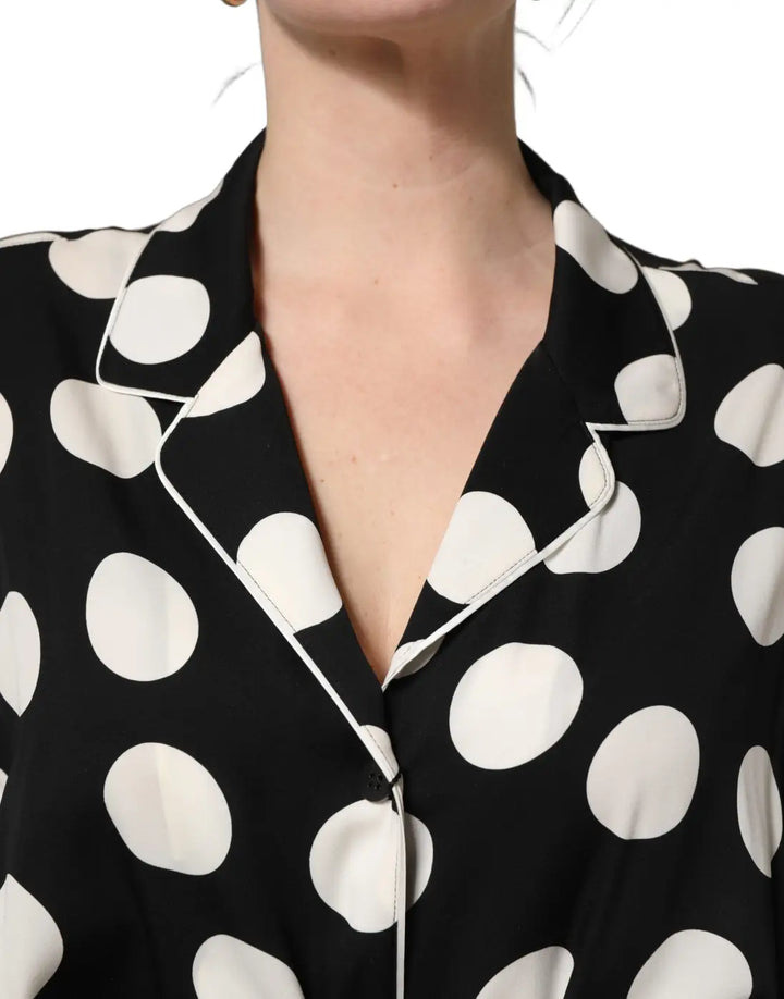 Dolce &amp; Gabbana Black White Polka Dot Pajama 2 Piece Set Sleepwear