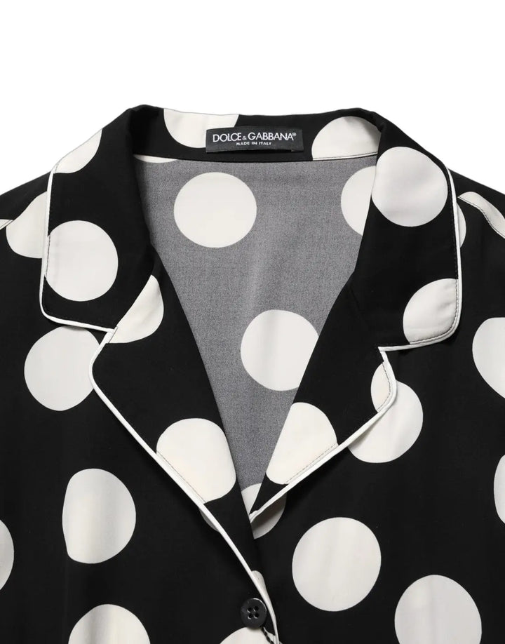 Dolce &amp; Gabbana Black White Polka Dot Pajama 2 Piece Set Sleepwear