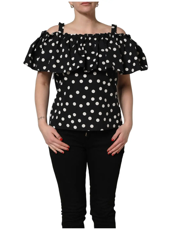 Dolce &amp; Gabbana Black White Polka Dot Off Shoulder Top