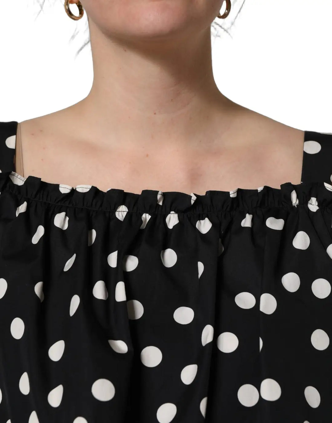 Dolce &amp; Gabbana Black White Polka Dot Off Shoulder Top