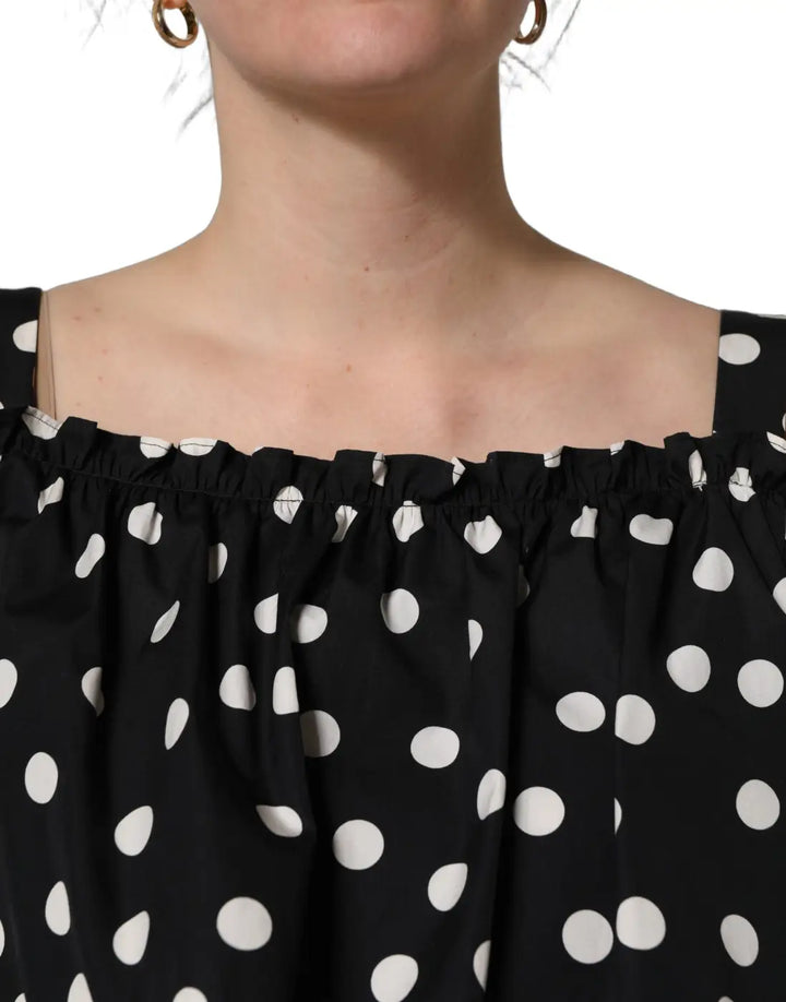 Dolce &amp; Gabbana Black White Polka Dot Off Shoulder Top