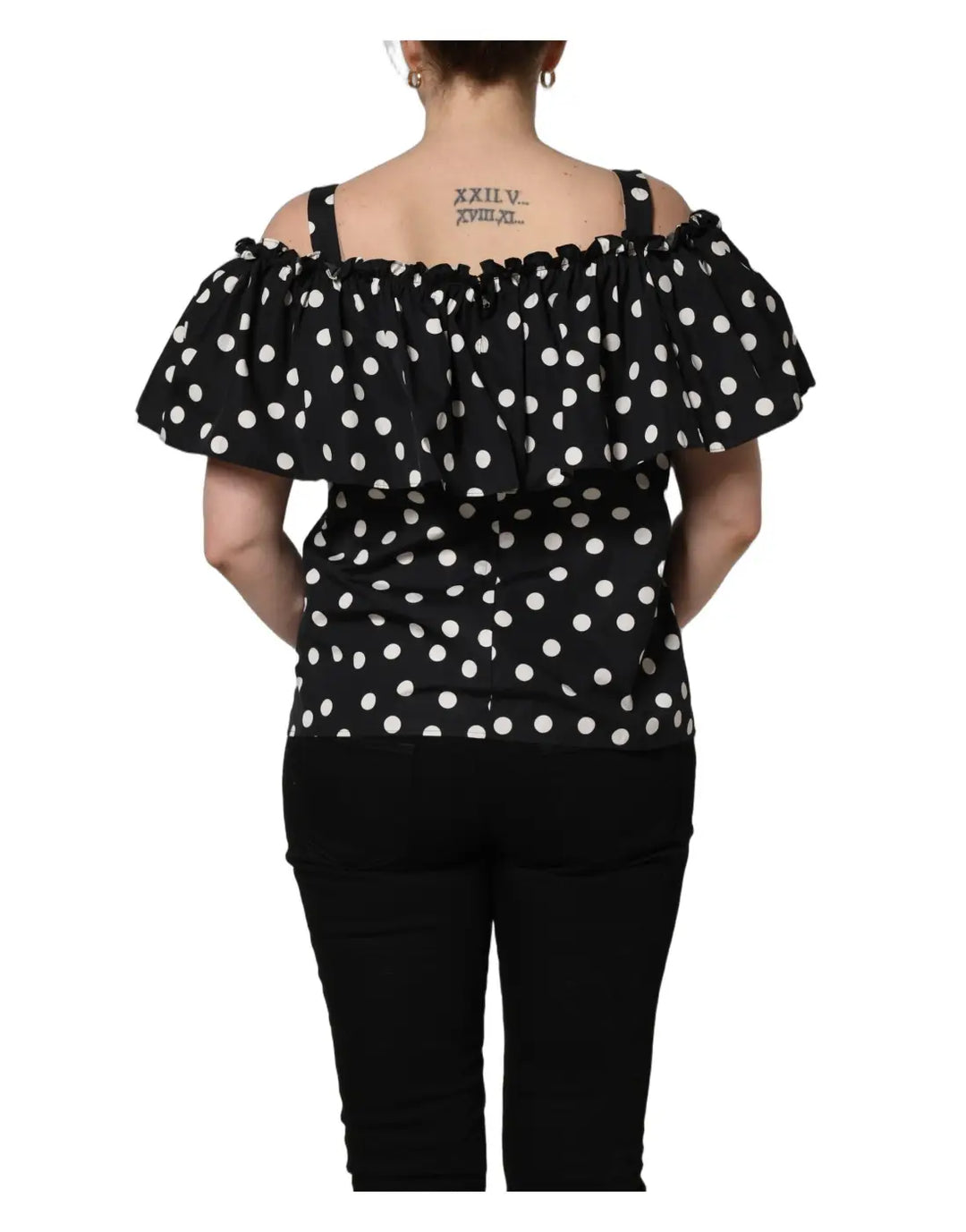 Dolce &amp; Gabbana Black White Polka Dot Off Shoulder Top