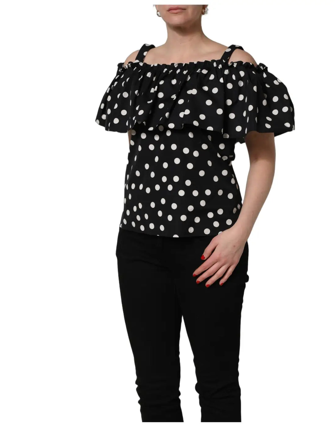 Dolce &amp; Gabbana Black White Polka Dot Off Shoulder Top