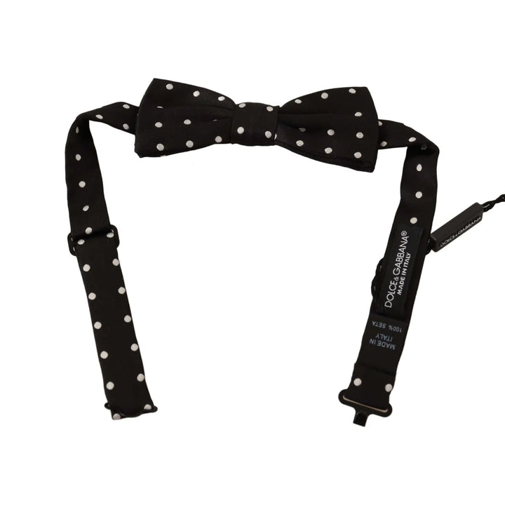 Dolce & Gabbana Black White Polka Dot Silk Adjustable Neck Papillon Bow Tie