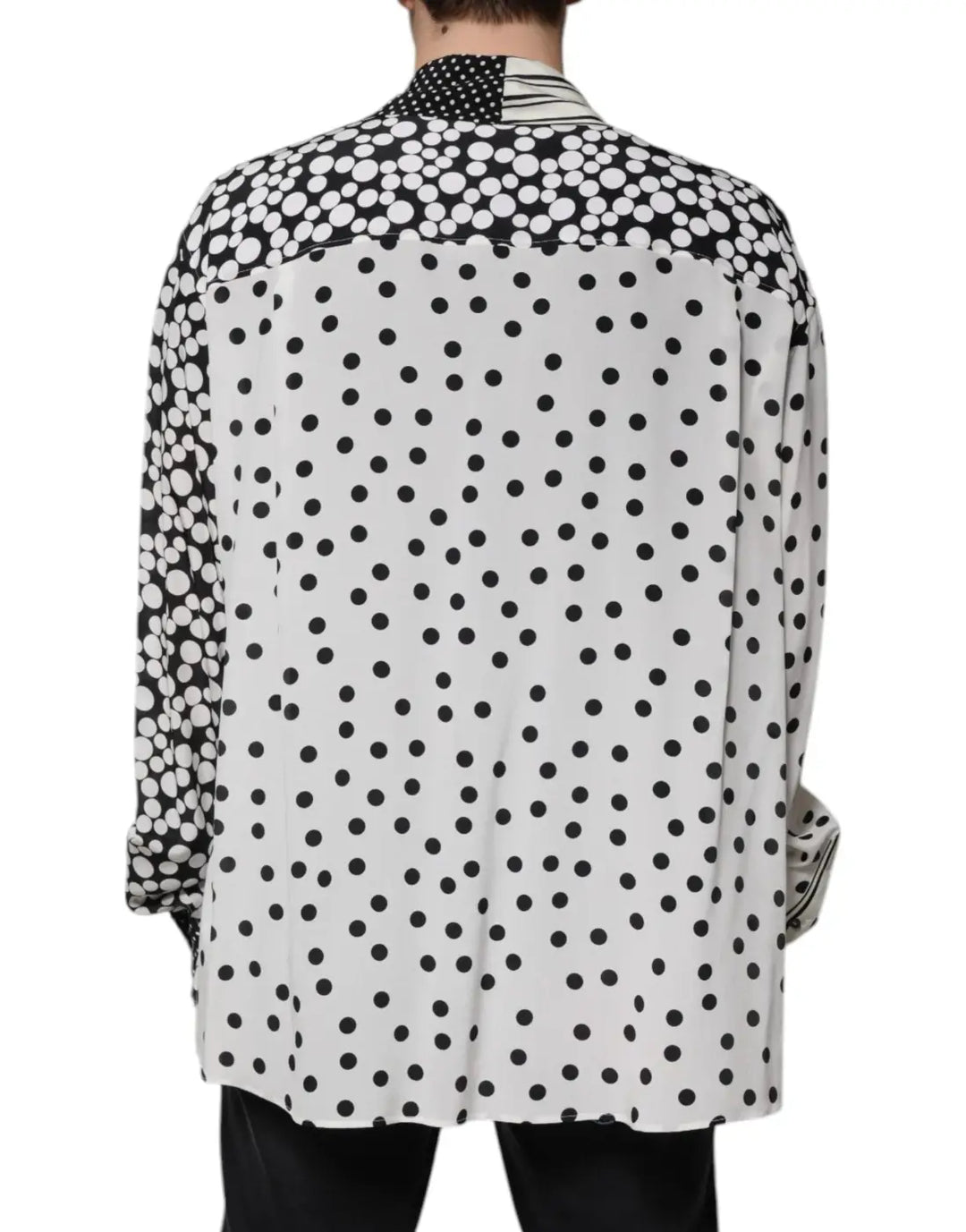 Dolce &amp; Gabbana Black White Polka Dots Silk Men Casual Shirt