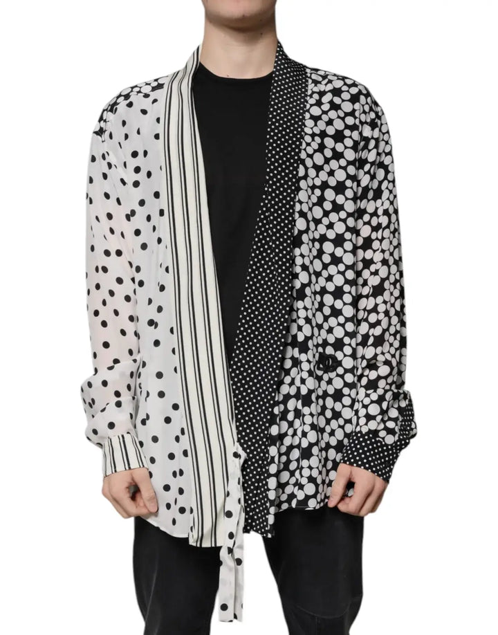 Dolce &amp; Gabbana Black White Polka Dots Silk Men Casual Shirt