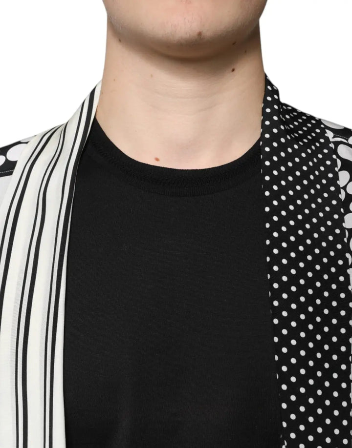 Dolce &amp; Gabbana Black White Polka Dots Silk Men Casual Shirt