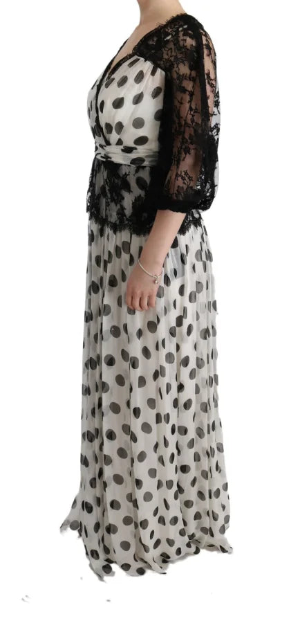 Dolce &amp; Gabbana Black White Polka Dotted Floral Dress
