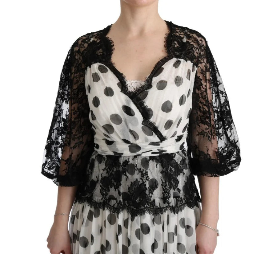 Dolce &amp; Gabbana Black White Polka Dotted Floral Dress