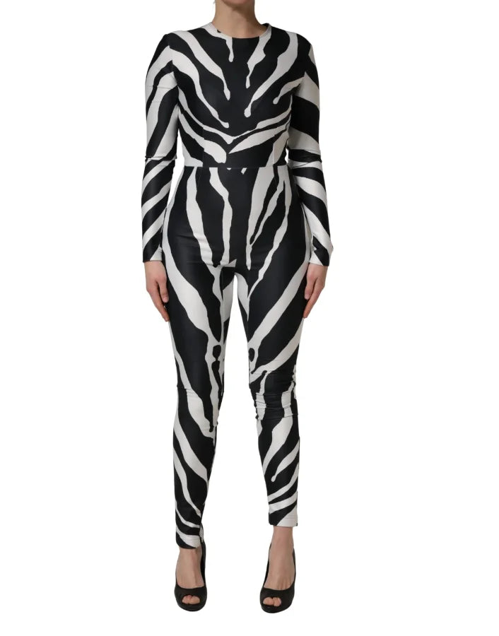 Dolce &amp; Gabbana Black White Polyester Zebra Pattern Jumpsuit
