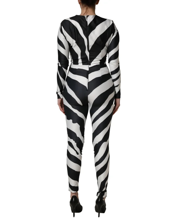 Dolce &amp; Gabbana Black White Polyester Zebra Pattern Jumpsuit