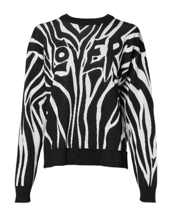 Dolce &amp; Gabbana Black White Print Women Pullover Sweater