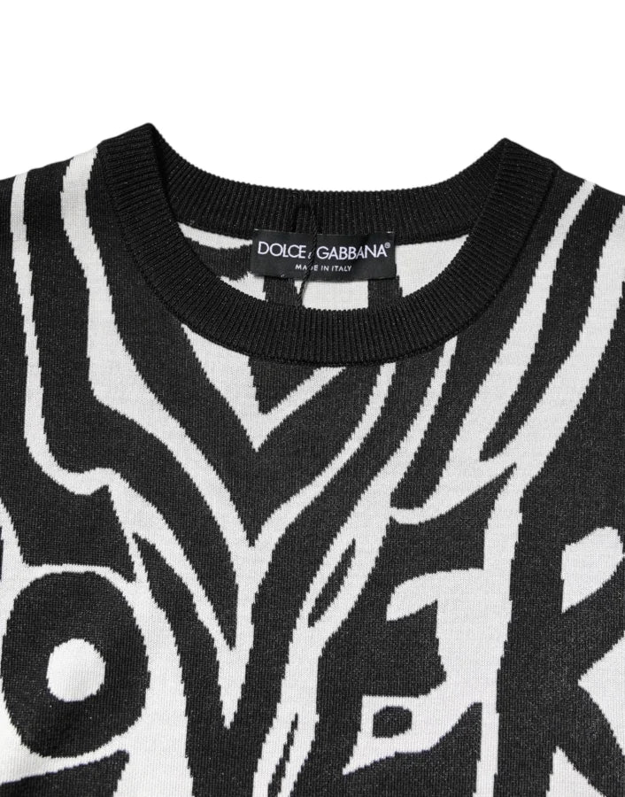 Dolce &amp; Gabbana Black White Print Women Pullover Sweater