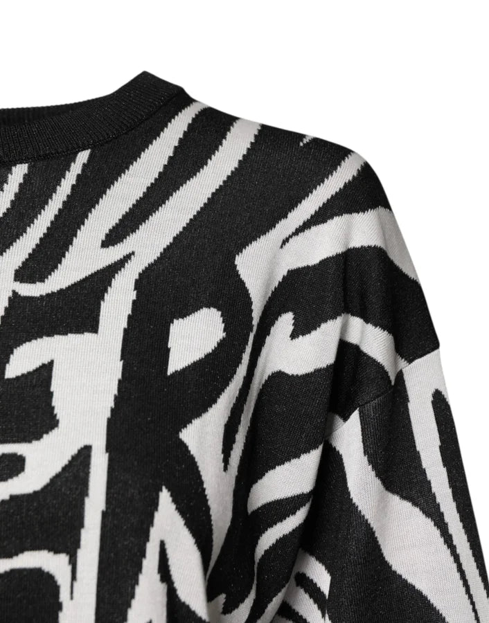Dolce &amp; Gabbana Black White Print Women Pullover Sweater