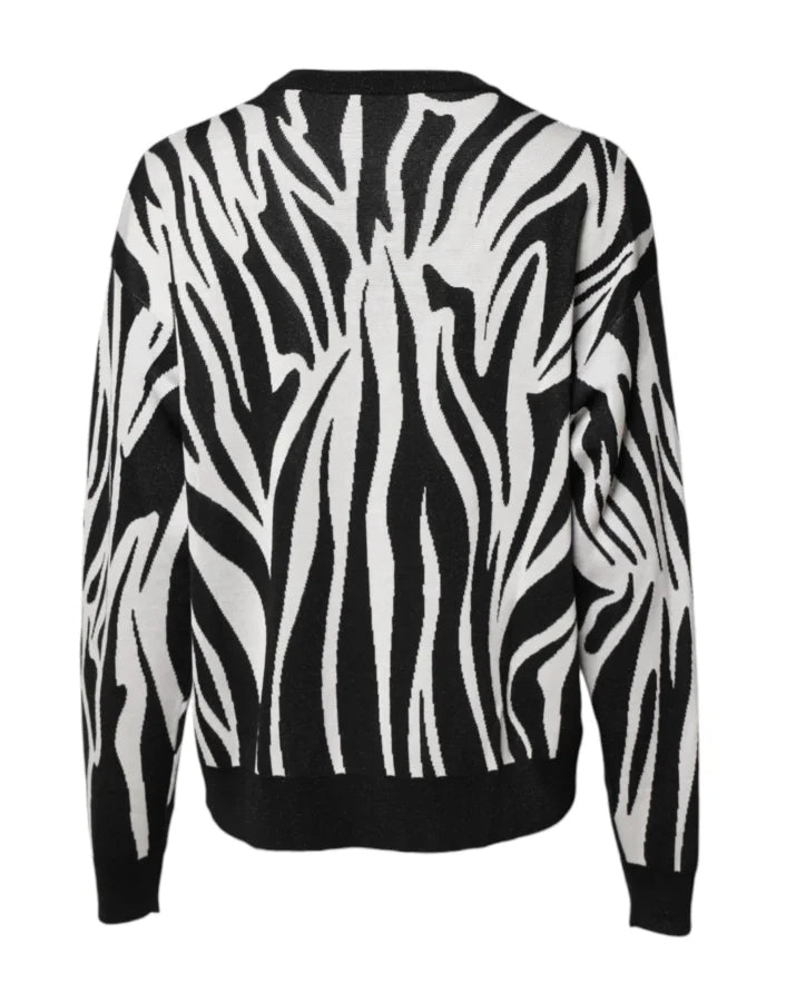 Dolce &amp; Gabbana Black White Print Women Pullover Sweater
