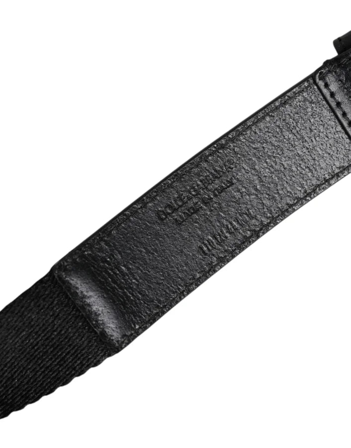 Dolce &amp; Gabbana Black White Printed Metal Logo Buckle Belt